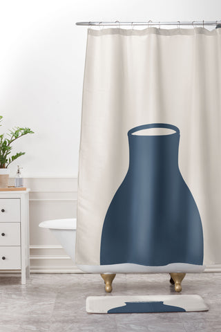 Mambo Art Studio Terracota Blue Vase Shower Curtain And Mat