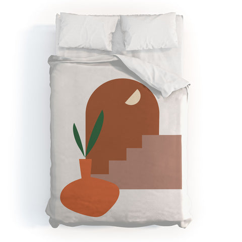 Mambo Art Studio Terracota Minimal Vase Duvet Cover