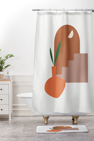 Mambo Art Studio Terracota Minimal Vase Shower Curtain And Mat