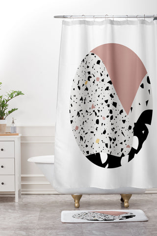 Mambo Art Studio Terrazzo in Pink Circle Shower Curtain And Mat