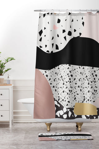 Mambo Art Studio Terrazzo in Pink Shower Curtain And Mat