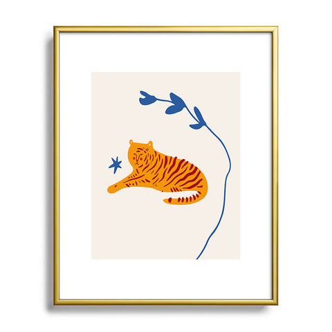 Mambo Art Studio Tiger and Leaf Metal Framed Art Print