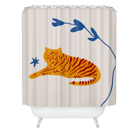 Mambo Art Studio Tiger and Leaf Shower Curtain