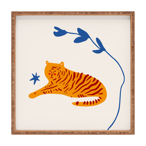 Mambo Art Studio Tiger and Leaf Square Tray