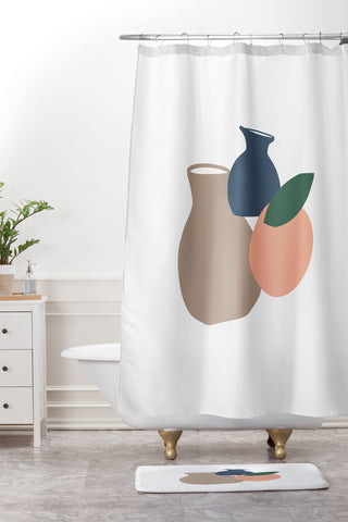 Mambo Art Studio Vases and Fruits Shower Curtain And Mat