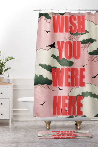 Mambo Art Studio Wish You Were Here Pink Clouds Shower Curtain And Mat