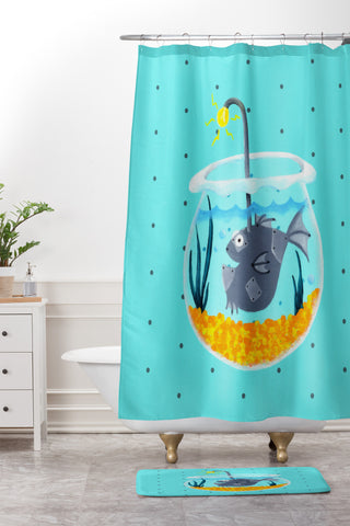 Mandy Hazell Fish Bot Shower Curtain And Mat