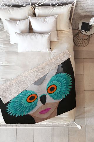 Mandy Hazell Owl Lady Fleece Throw Blanket