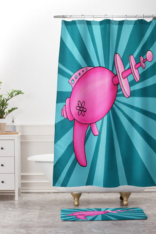 Mandy Hazell Pew Pew Pink Shower Curtain And Mat