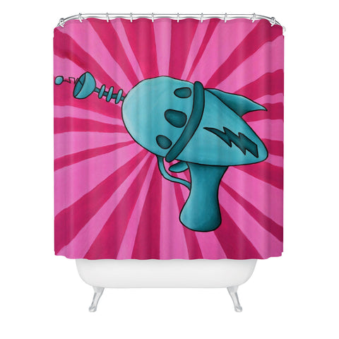 Mandy Hazell Pew Pew Teal Shower Curtain