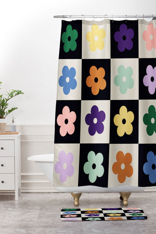 MariaMariaCreative Bloom Check Multi Shower Curtain And Mat