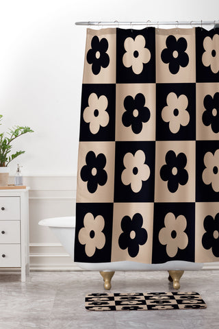 MariaMariaCreative Bloom Check Tan Shower Curtain And Mat