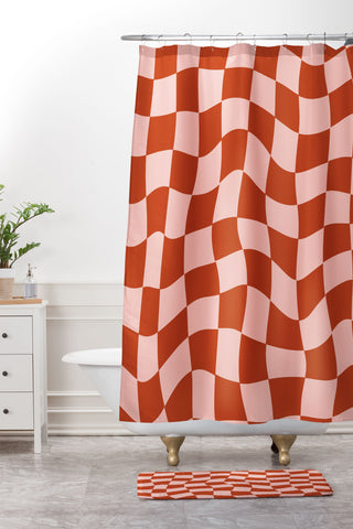 MariaMariaCreative Play Checkers Blush Shower Curtain And Mat