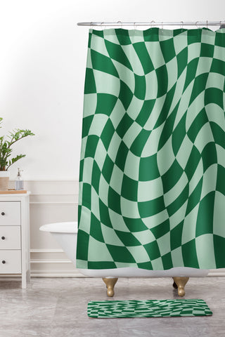 MariaMariaCreative Play Checkers Sage Shower Curtain And Mat