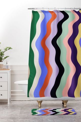 MariaMariaCreative Waves Stripe Multi Shower Curtain And Mat