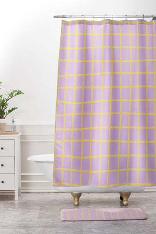 MariaMariaCreative Windowpane Lavender and Lemon Shower Curtain And Mat