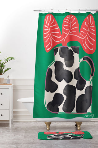 Marin Vaan Zaal Bright Vase with Cow Pattern Shower Curtain And Mat