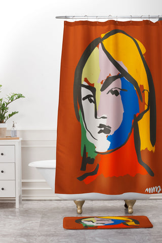 Marin Vaan Zaal Helene in Red Modern Female Shower Curtain And Mat