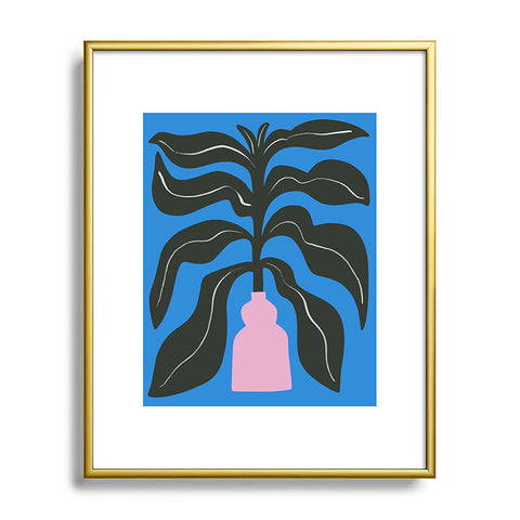 Marin Vaan Zaal Large Black Houseplant in Pink Metal Framed Art Print