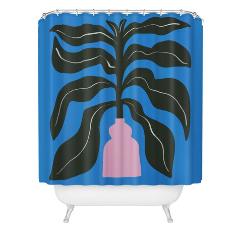 Marin Vaan Zaal Large Black Houseplant in Pink Shower Curtain