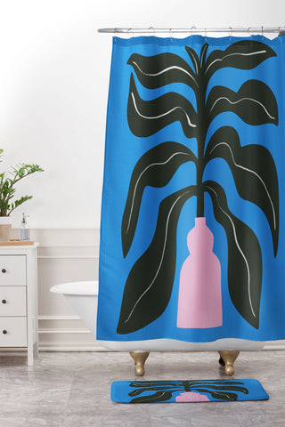 Marin Vaan Zaal Large Black Houseplant in Pink Shower Curtain And Mat