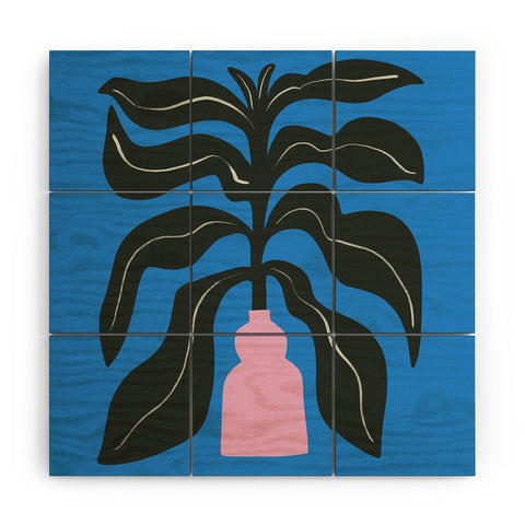 Marin Vaan Zaal Large Black Houseplant in Pink Wood Wall Mural
