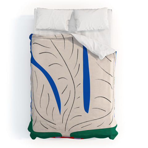 Marin Vaan Zaal Large White Plant in Spotted Pot Duvet Cover