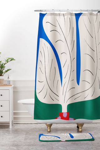 Marin Vaan Zaal Large White Plant in Spotted Pot Shower Curtain And Mat