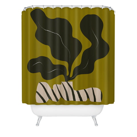 Marin Vaan Zaal Monochrome Wavy Fern in Stripe Shower Curtain