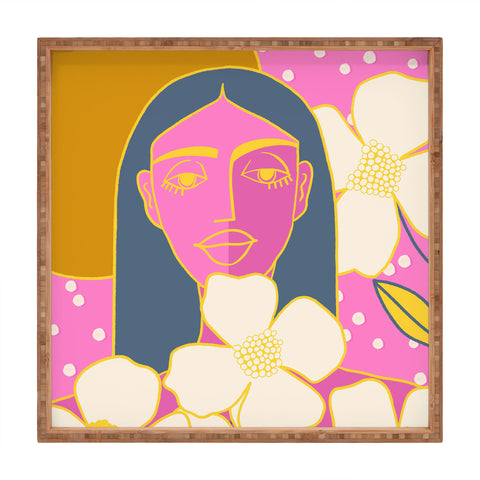 Maritza Lisa A Girl And Her Flowers Square Tray