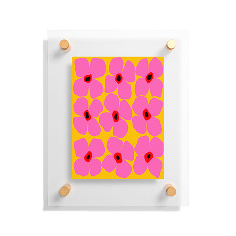 Maritza Lisa Abstract Pink Flowers With Yellow Floating Acrylic Print