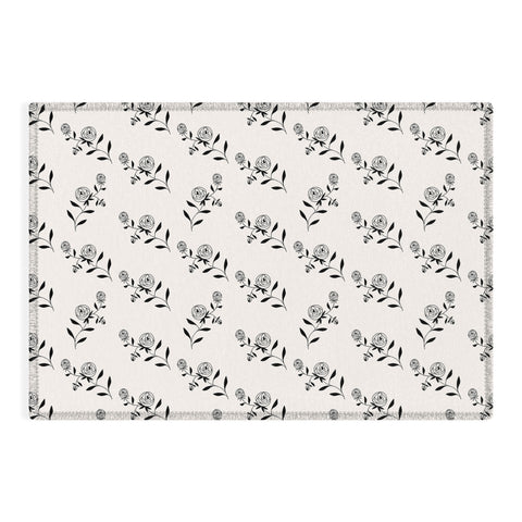 Maritza Lisa Abstract Rose Pattern Black and Ivory Outdoor Rug
