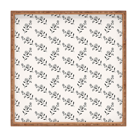 Maritza Lisa Abstract Rose Pattern Black and Ivory Square Tray