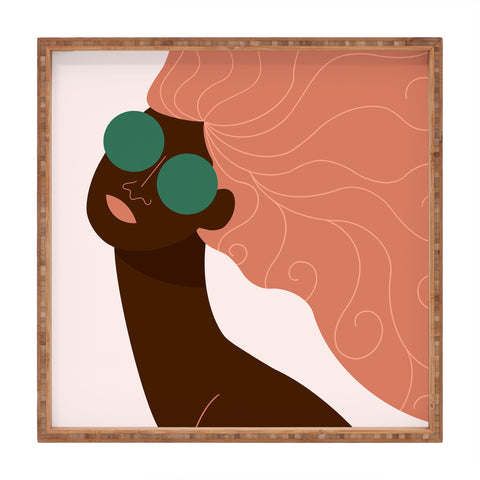 Maritza Lisa Abstract Woman Green Sunglasses Square Tray