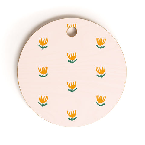 Maritza Lisa Abstract Yellow Tulip Pink Cutting Board Round