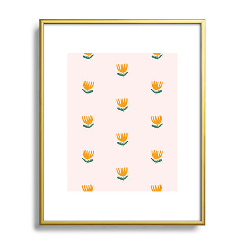 Maritza Lisa Abstract Yellow Tulip Pink Metal Framed Art Print