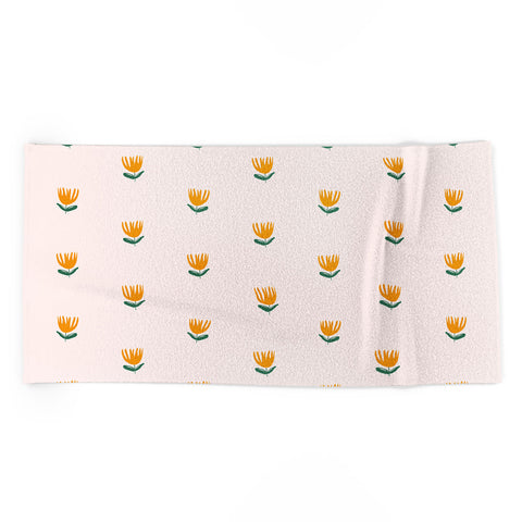 Maritza Lisa Abstract Yellow Tulip Pink Beach Towel