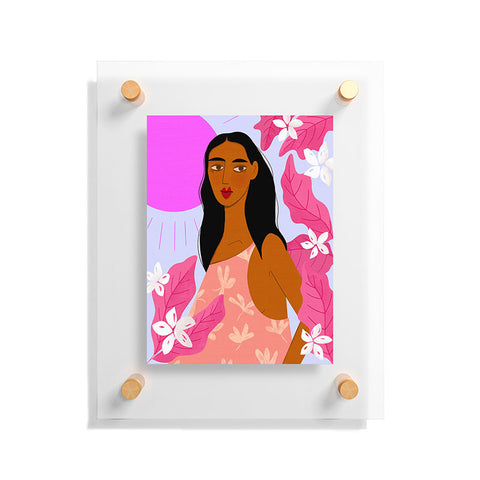 Maritza Lisa Girl With Pink Sun Floating Acrylic Print
