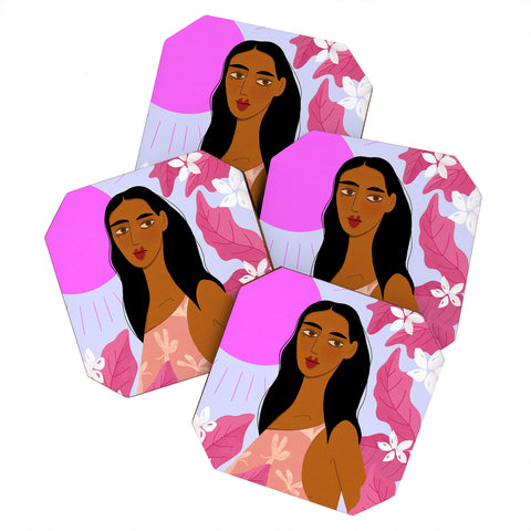 Maritza Lisa Girl With Pink Sun Coaster Set