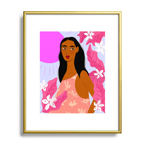 Maritza Lisa Girl With Pink Sun Metal Framed Art Print