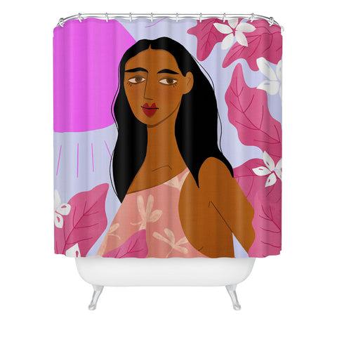 Maritza Lisa Girl With Pink Sun Shower Curtain