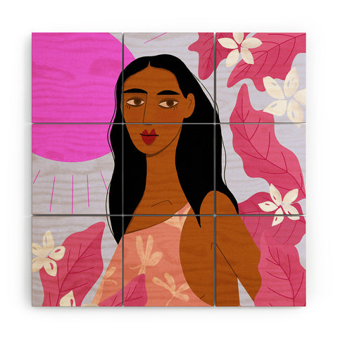 Maritza Lisa Girl With Pink Sun Wood Wall Mural