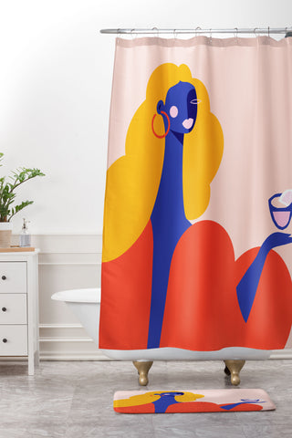 Maritza Lisa Happy Hour II Shower Curtain And Mat