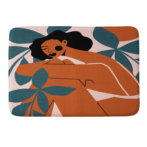 Maritza Lisa Pink Bikini Dark Green Flower Memory Foam Bath Mat