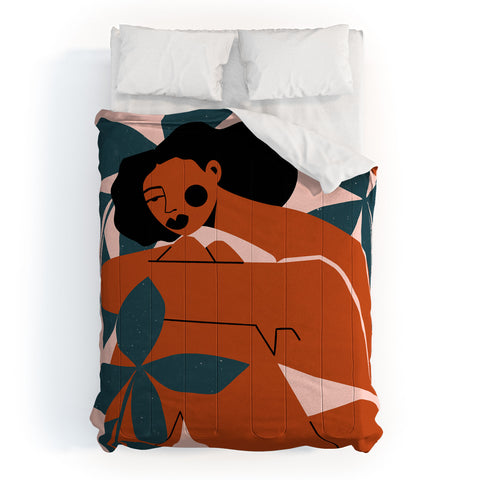 Maritza Lisa Pink Bikini Dark Green Flower Comforter