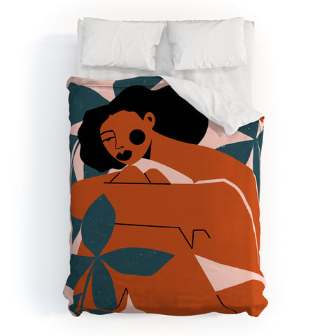 Maritza Lisa Pink Bikini Dark Green Flower Duvet Cover