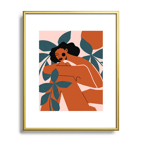 Maritza Lisa Pink Bikini Dark Green Flower Metal Framed Art Print