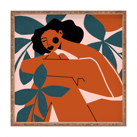 Maritza Lisa Pink Bikini Dark Green Flower Square Tray