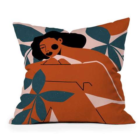 Maritza Lisa Pink Bikini Dark Green Flower Throw Pillow