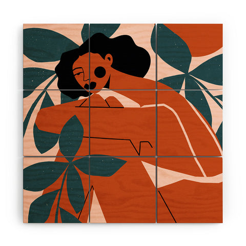 Maritza Lisa Pink Bikini Dark Green Flower Wood Wall Mural